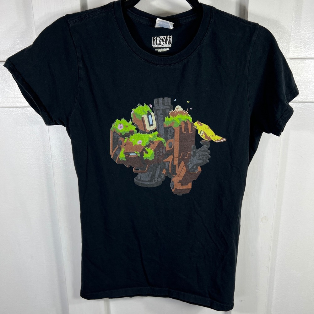 Blizzard Overwatch Bastion Ganymede Graphic Tee Black Cotton Shirt Womens Small